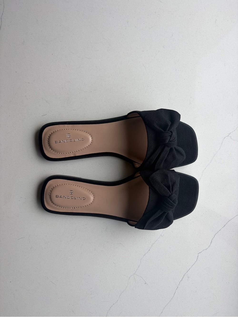 Bandolino Black Knotted Slide Sandals with Tan Insole